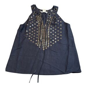Y2K Alberto Makali 100% Linen Top Women's‎ Medium Sleeveless Studded Embellished
